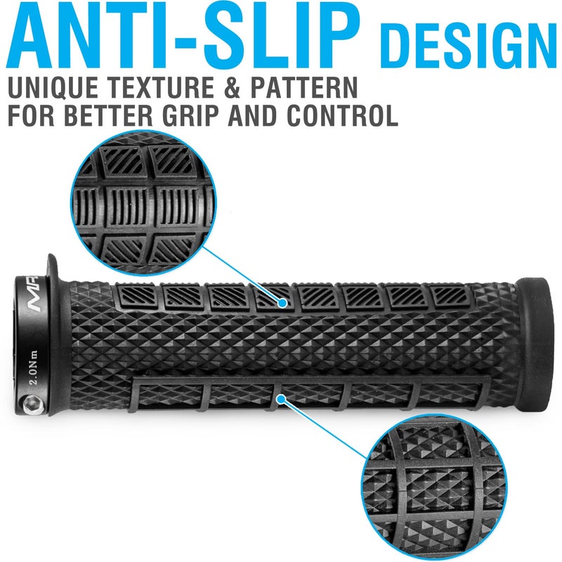 Marque Grapple Mountain Bike Handlebar Grips â€“ Single Lock-On Ring MTB and BMX Bicycle Handle Bar with Non-Slip Grip (Phantom Black) - Image 2